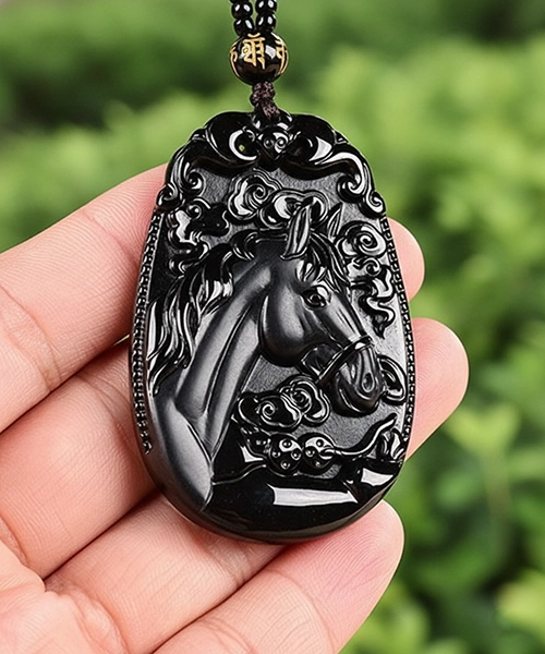 Black Omphacite Horse Pendant - Success & Prosperity Amulet - Image 4