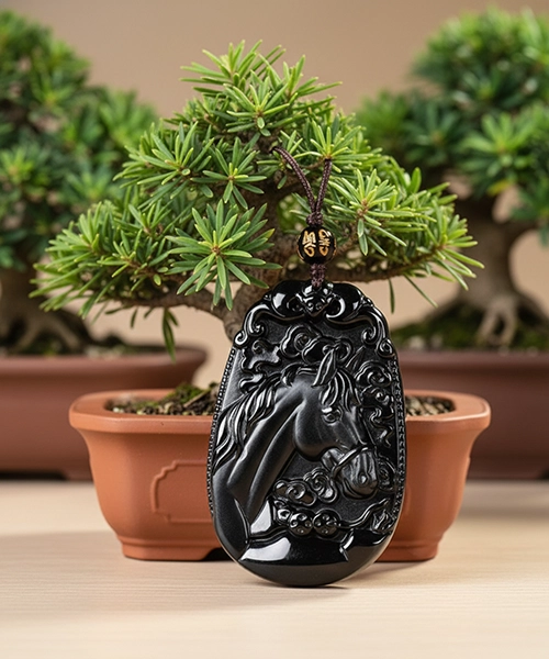 Black Omphacite Horse Pendant - Success & Prosperity Amulet - Image 3