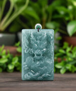 Icy Teal Jadeite Zodiac Dragon Pendant - Dual-Sided Success Amulet
