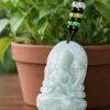 Four-Armed Avalokiteshvara Buddha Icy Celadon Jadeite Pendant