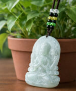 Four-Armed Avalokiteshvara Buddha Icy Celadon Jadeite Pendant