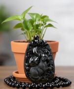 Black Jadeite Zodiac Rat Pendant - Wealth & Intelligence Amulet